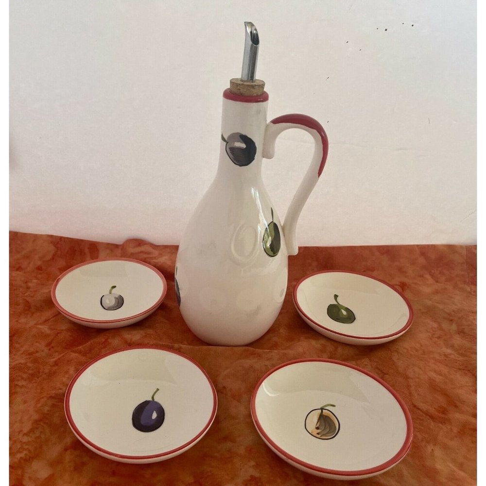 Kitchen Prep 101 Olive Oil Bottle & Dipping Plates Ceramic Serving Set